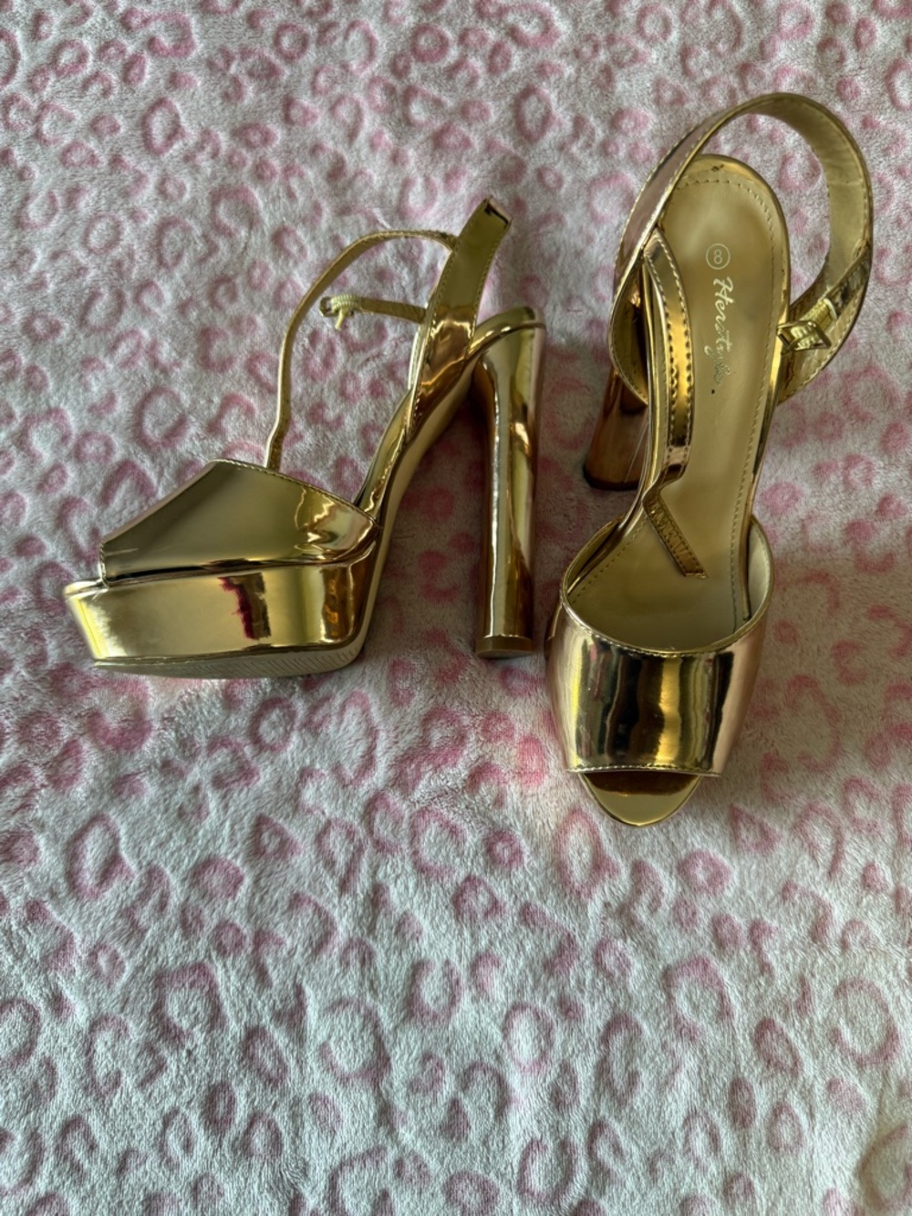Herstyle Gold Metallic Open-Toe Slingback Heels